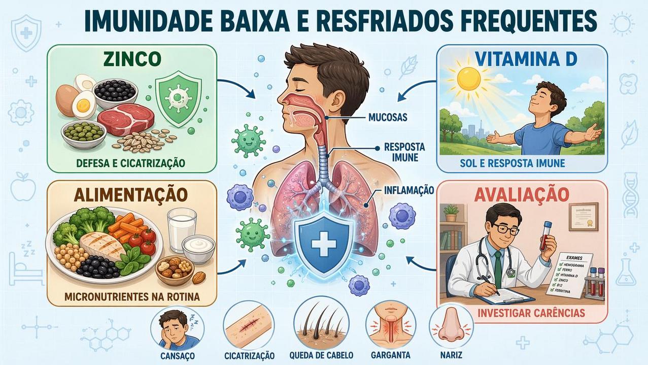 Zinco, vitamina D, alimentação e avaliação formam pilares da defesa imunológica.