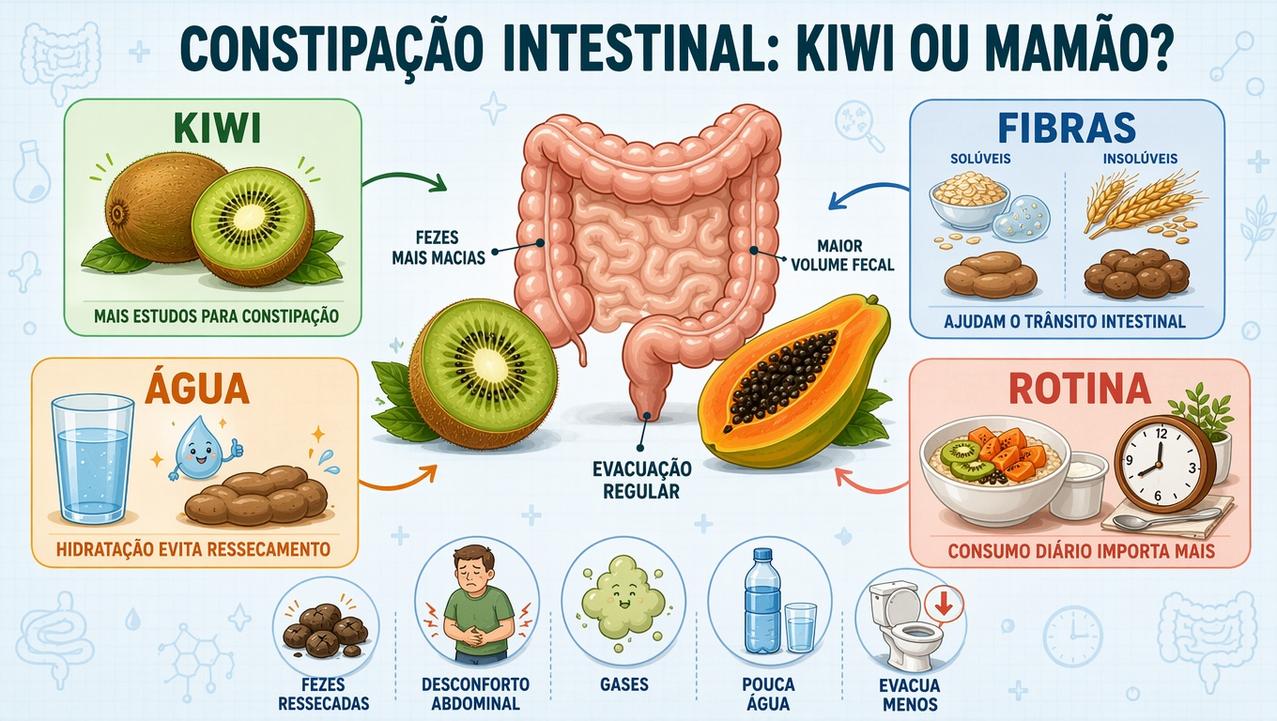 Fibras, água, rotina e evidência científica orientam escolhas contra a constipação.