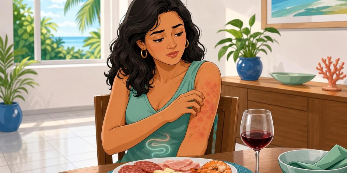 Manchas vermelhas ou coceira na pele após comer nem sempre são só alergia comum: podem ser um sinal de intolerância a certos alimentos