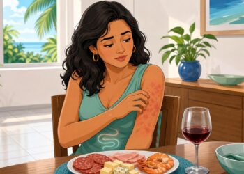 Manchas vermelhas ou coceira na pele após comer nem sempre são só alergia comum: podem ser um sinal de intolerância a certos alimentos