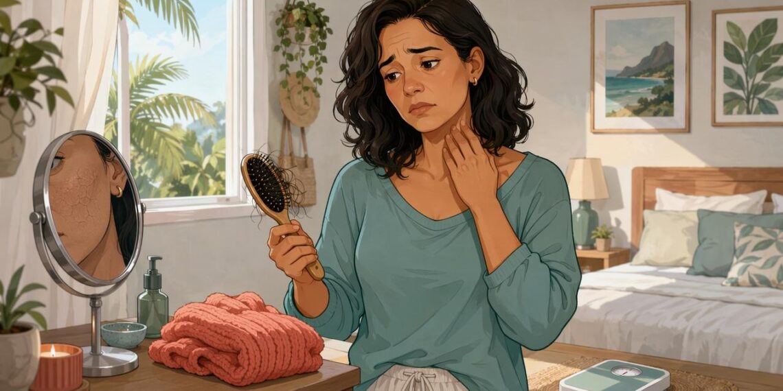 O cansaço, o ganho de peso e a queda de cabelo na mulher nem sempre são estresse, podem ser um sinal de hipotireoidismo