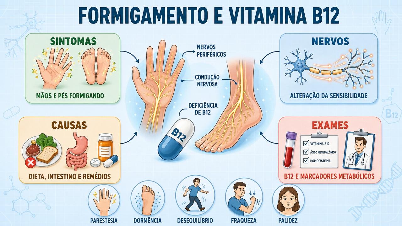 Sintomas, causas, nervos e exames orientam a investigação do formigamento persistente.