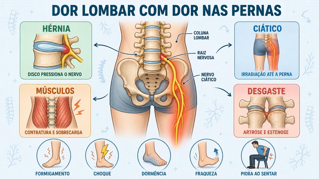 Hérnia, ciático, músculos e desgaste explicam causas comuns da dor lombar.