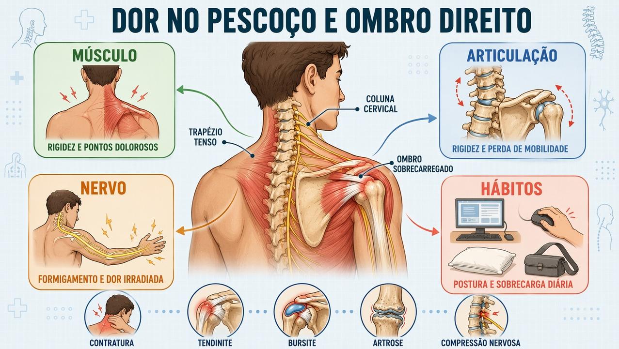 Infográfico resume músculo, articulação, nervo e hábitos ligados à dor persistente.