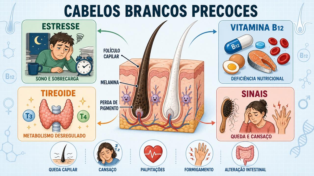 Estresse, vitamina B12, tireoide e sintomas associados formam os quatro pilares.