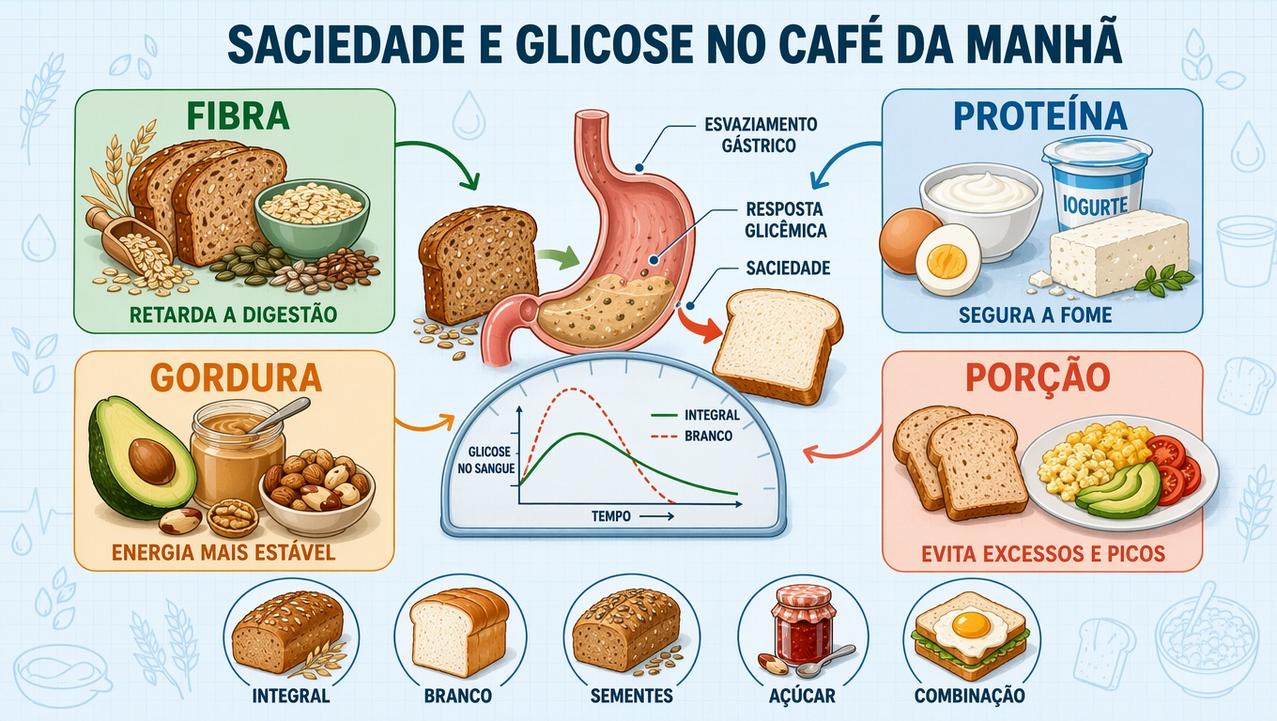 Fibra, proteína, gordura e porção definem o impacto do pão.