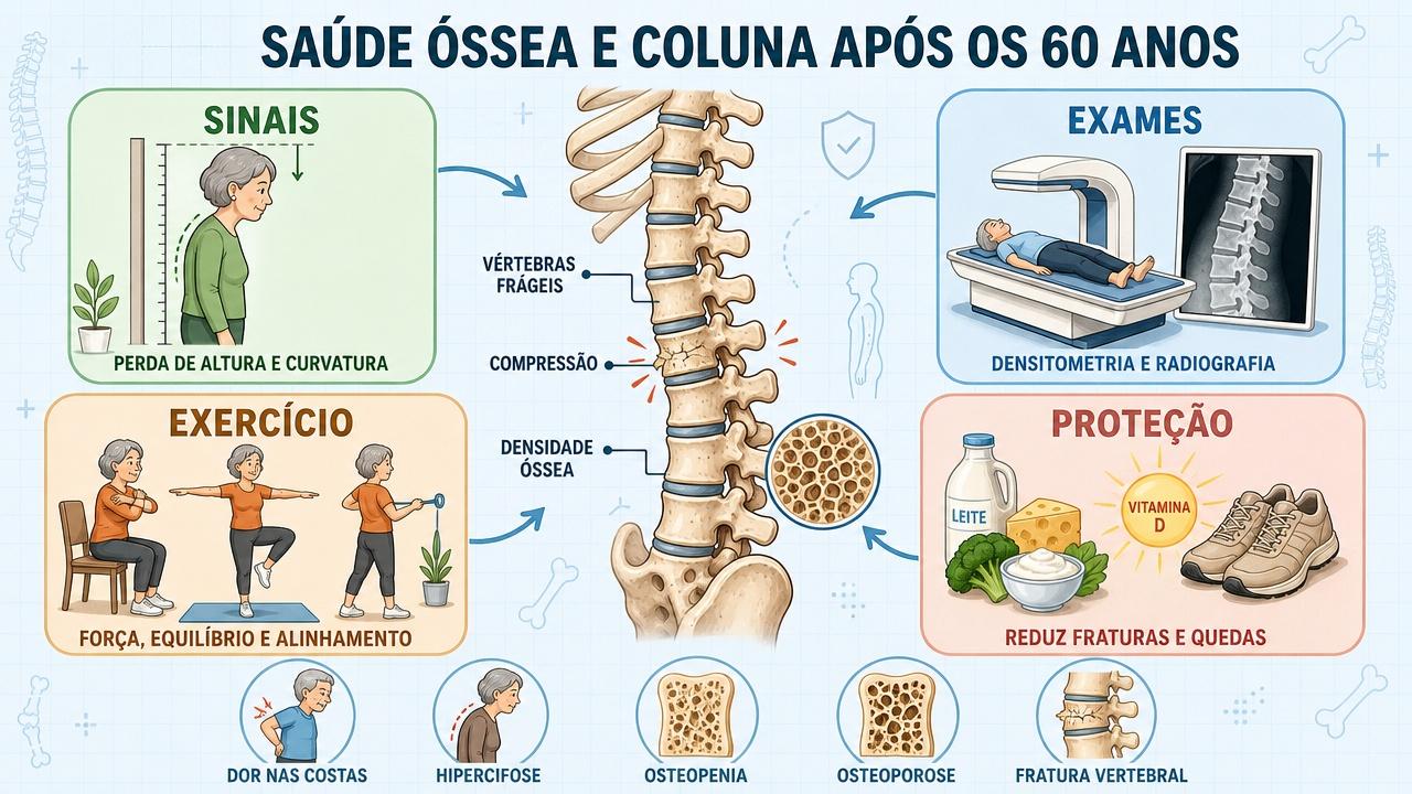 Sinais, exames, exercícios e proteção ajudam a preservar coluna e ossos.