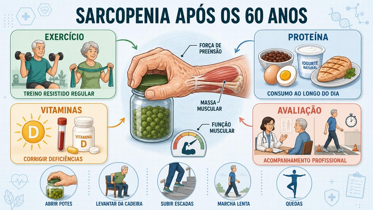 Exercício, proteína, correção de deficiências e avaliação ajudam contra a sarcopenia.