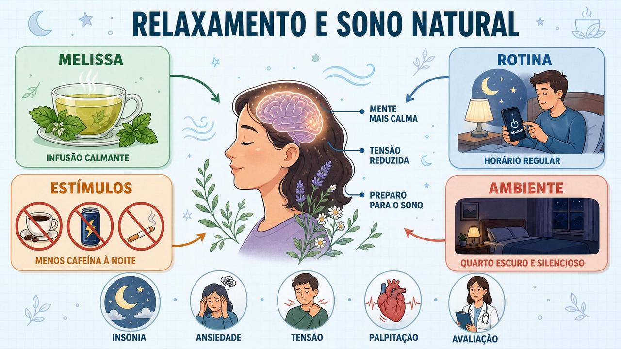 Infográfico resume pilares naturais para relaxar, dormir melhor e reduzir tensão.