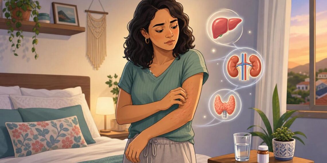 Prurido no corpo inteiro sem nenhuma causa aparente não é só pele seca: quando fígado, rins e tireoide precisam ser cuidadosamente avaliados