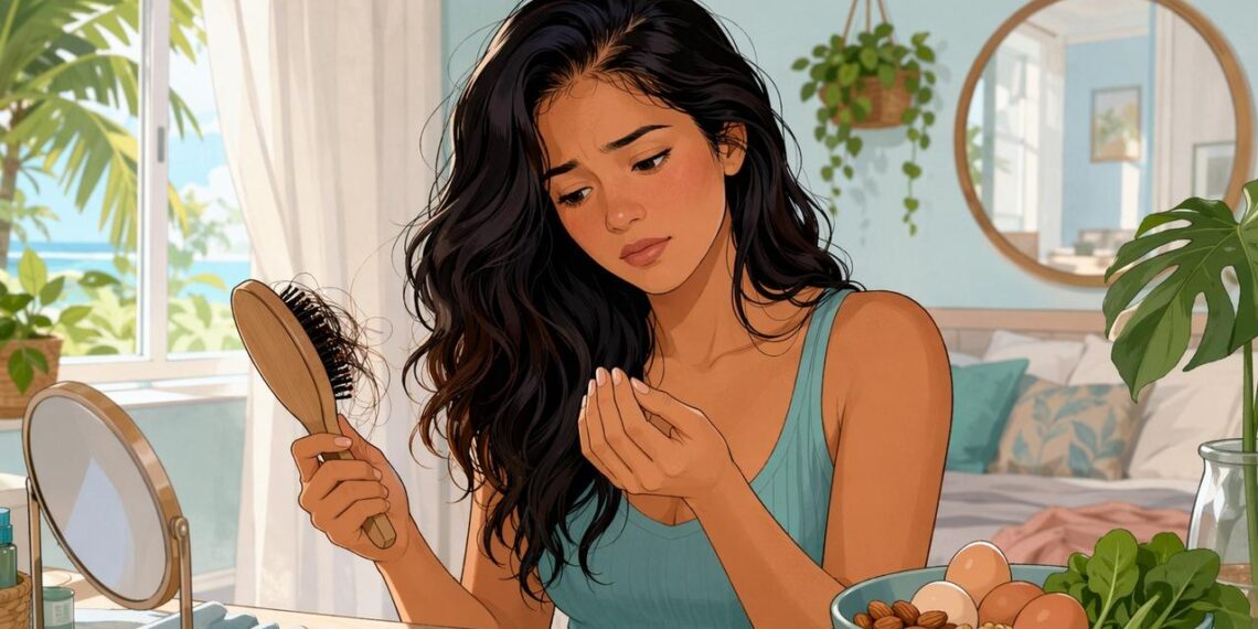 Qual deficiência de vitamina está associada à queda de cabelo e às unhas fracas em mulheres