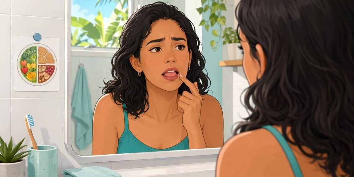 Qual deficiência de vitamina está associada à sensação de formigamento na língua e às feridas nos cantos da boca