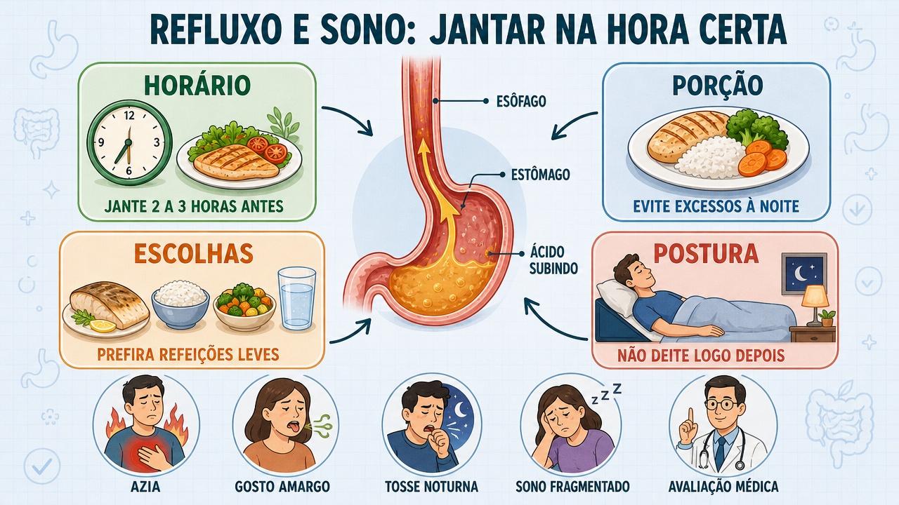 Horário, porção, escolhas e postura ajudam a reduzir refluxo noturno.