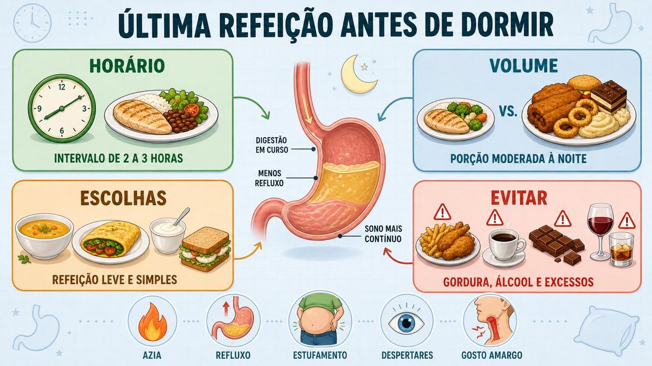 Horário, volume, escolhas e excessos influenciam sono e conforto digestivo noturno.