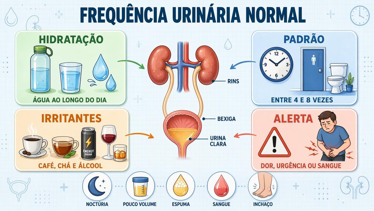 Hidratação, padrão urinário, irritantes e sinais de alerta resumem os cuidados.