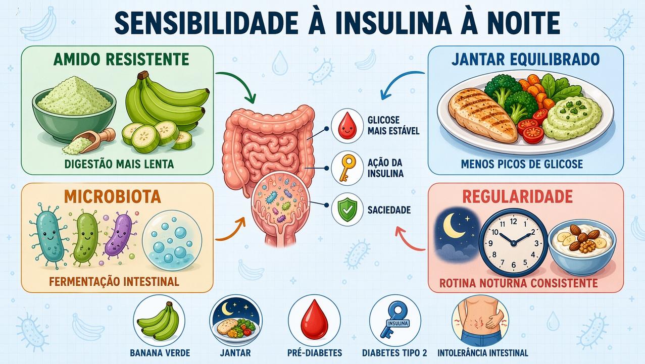 Quatro pilares do uso noturno da banana verde para sensibilidade à insulina.
