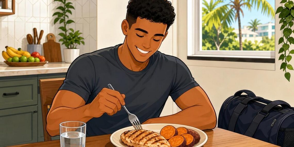 Segundo os especialistas em nutrição, a batata-doce com frango oferece praticamente os mesmos benefícios que suplementos caros de academia