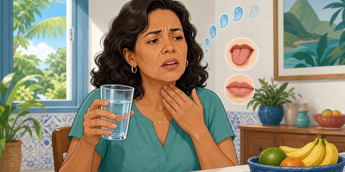 Sentir a boca seca mesmo bebendo água nem sempre é só sede: pode ser um sinal de alteração nas glândulas salivares ou no açúcar do sangue