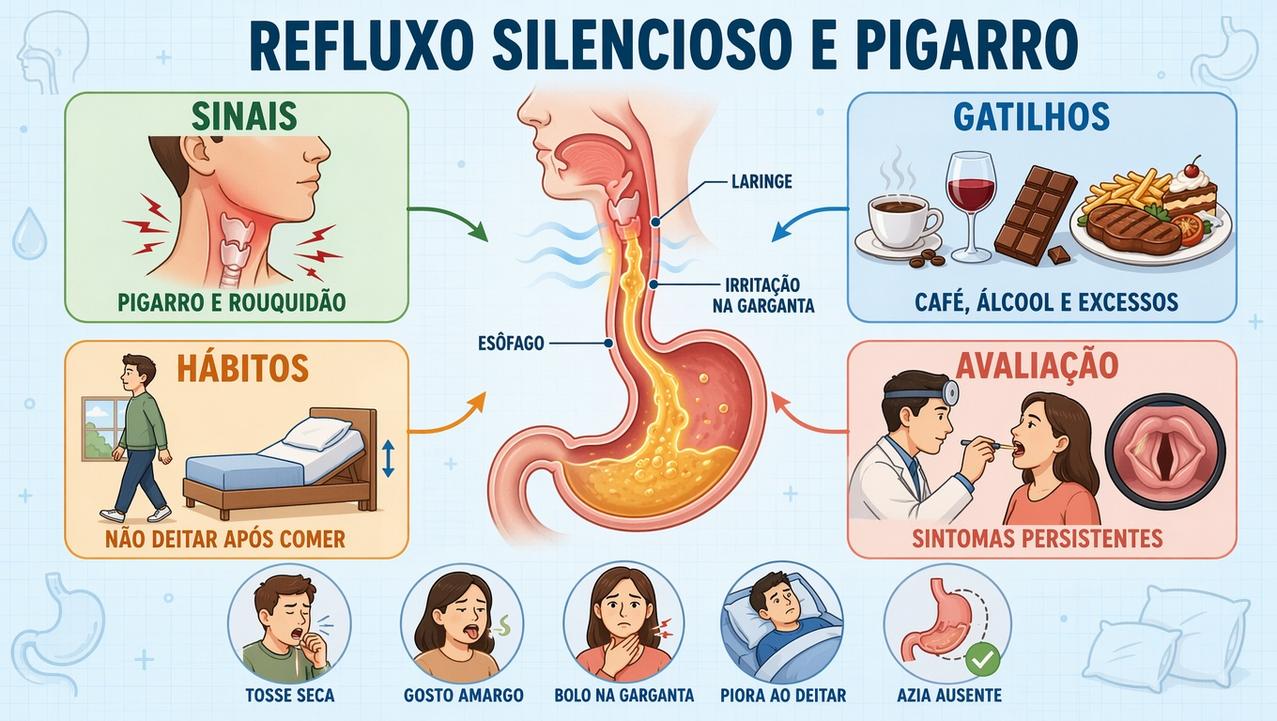 Sinais, gatilhos, hábitos e avaliação ajudam a entender o refluxo silencioso.