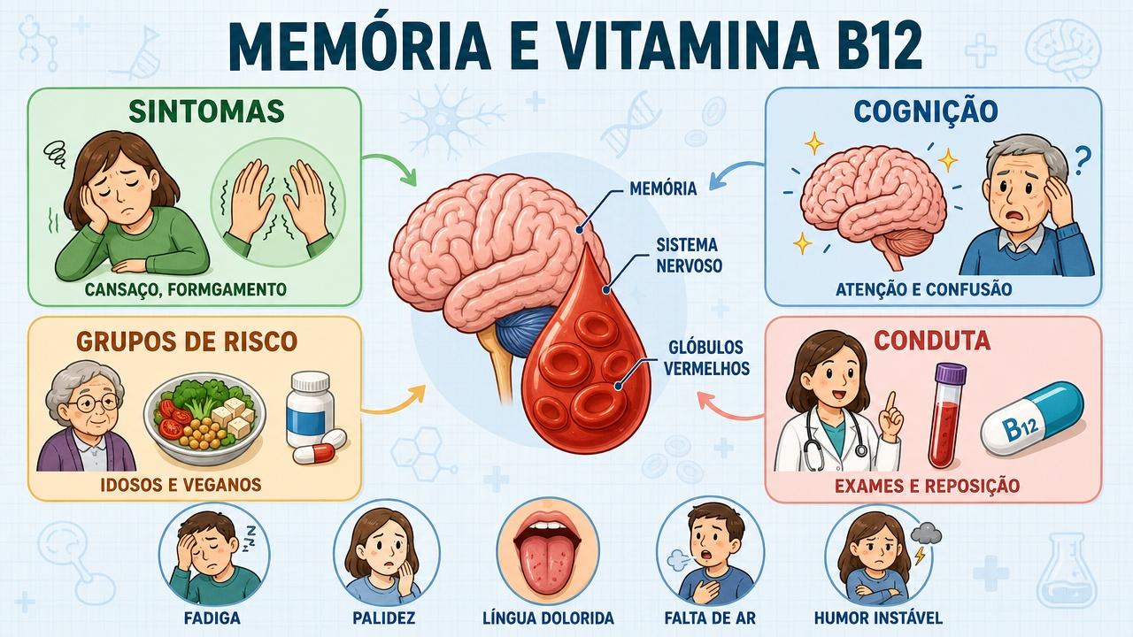 Sintomas, cognição, grupos de risco e conduta resumem a deficiência de B12.