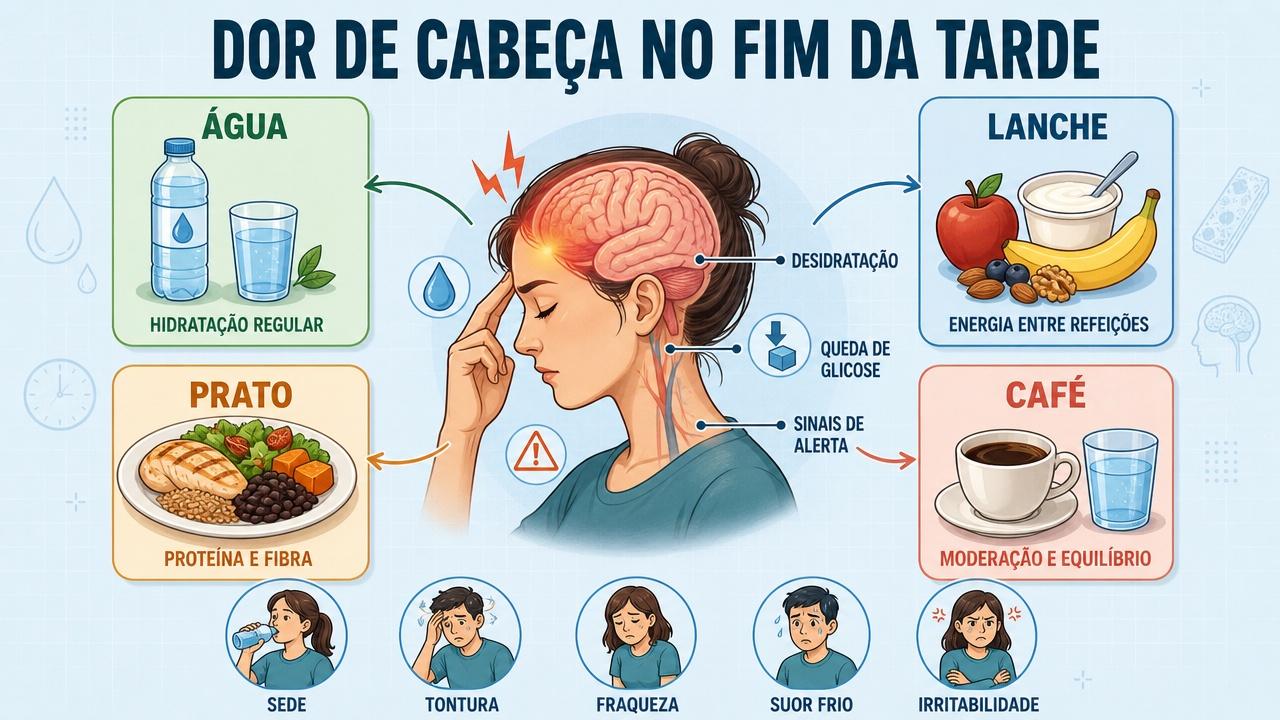 Hidratação, lanche, prato equilibrado e café moderado ajudam a prevenir cefaleia.