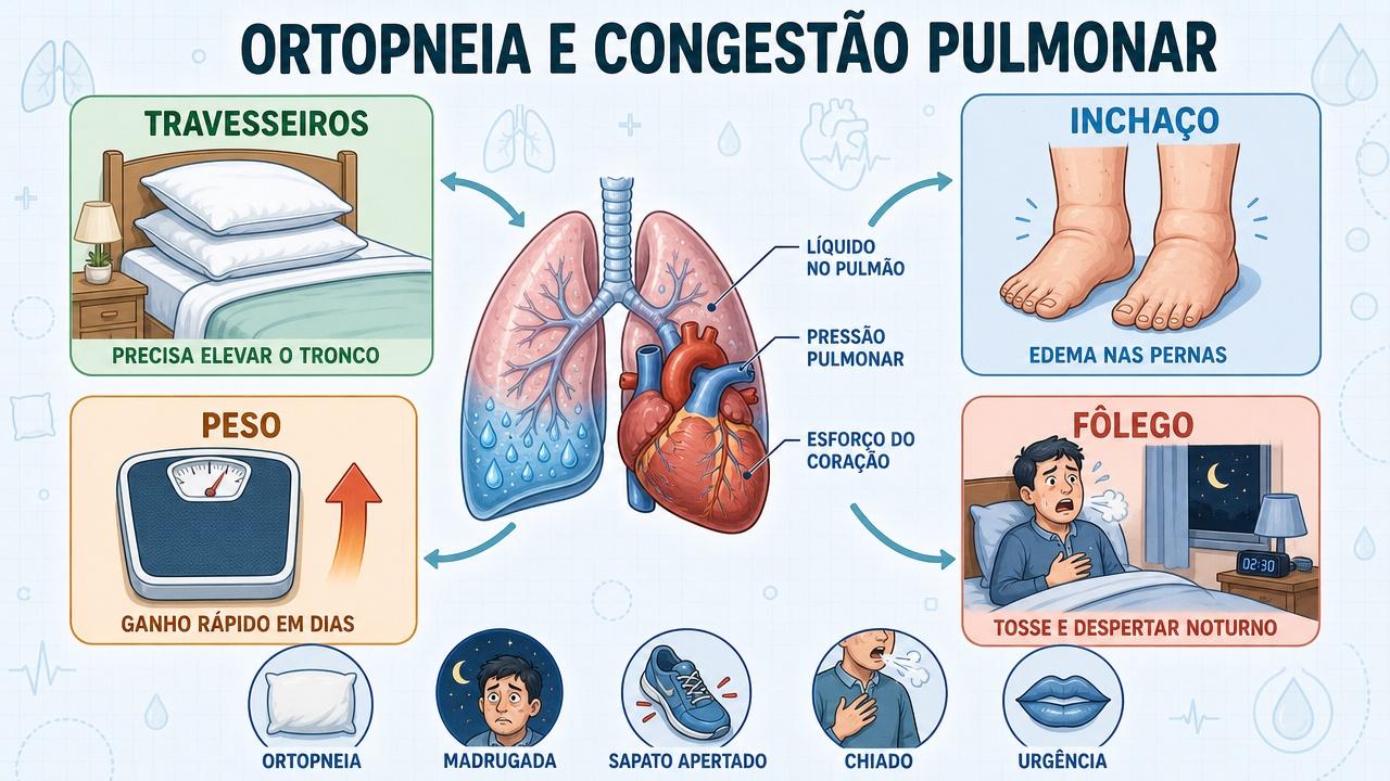 Travesseiros, inchaço, ganho de peso e fôlego curto indicam congestão.