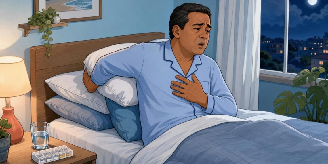 Sentir falta de ar ao deitar e precisar de mais travesseiros para dormir pode ser um dos primeiros sinais de retenção de líquido no pulmão
