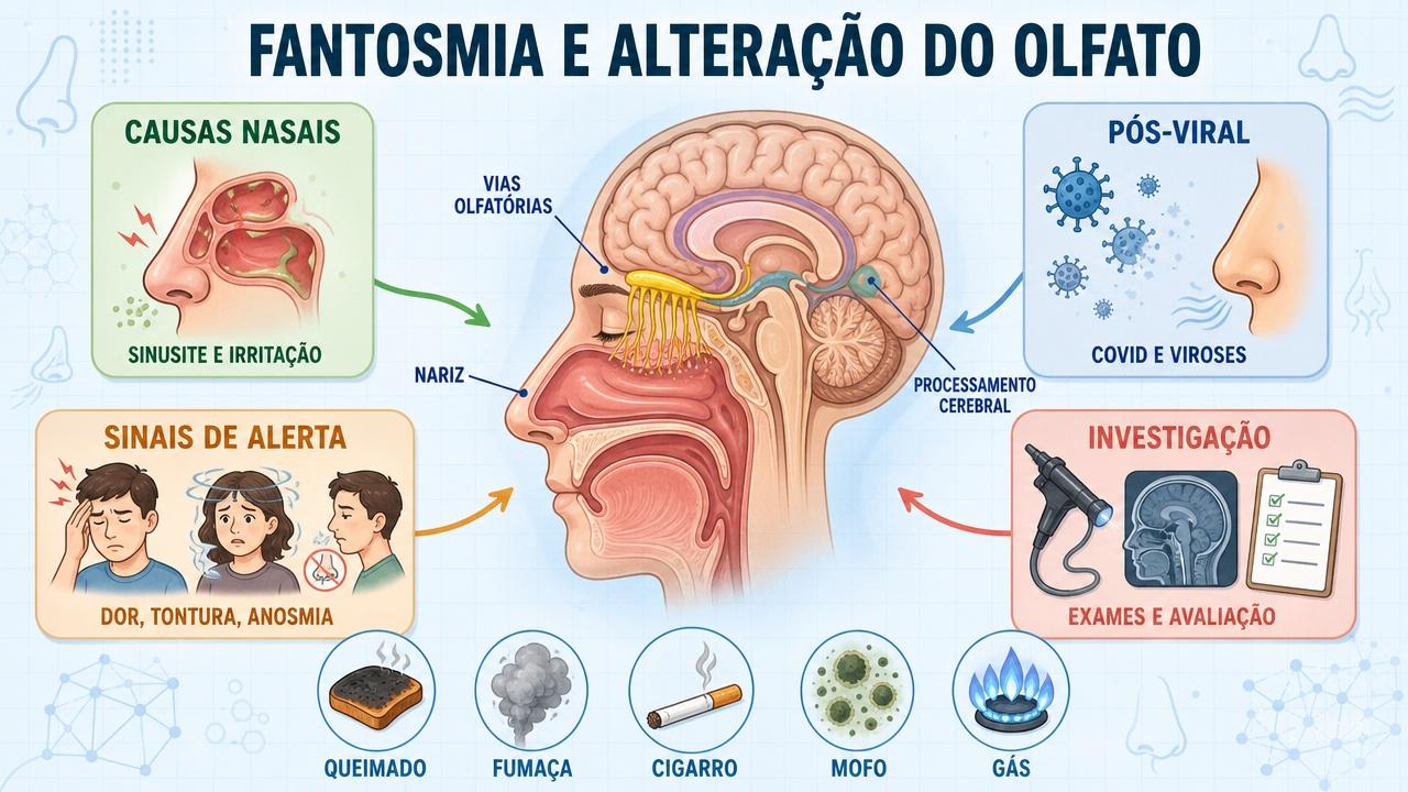 Infográfico resume causas, sinais de alerta e investigação da fantosmia.