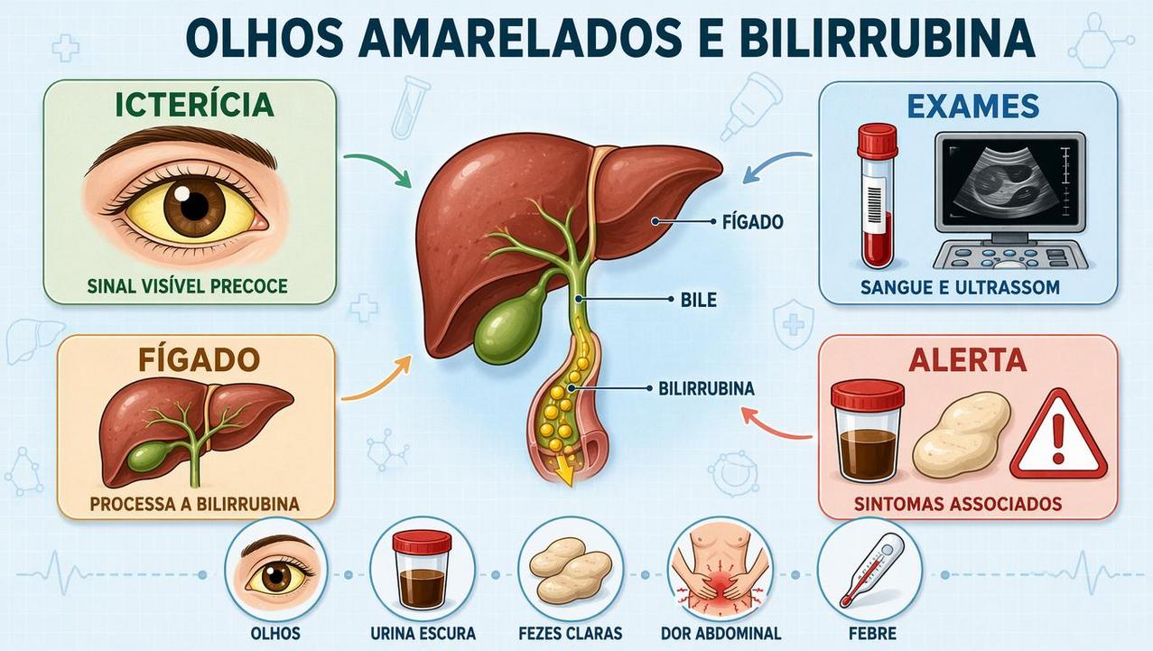 Icterícia, exames, fígado e sinais associados orientam a investigação inicial.