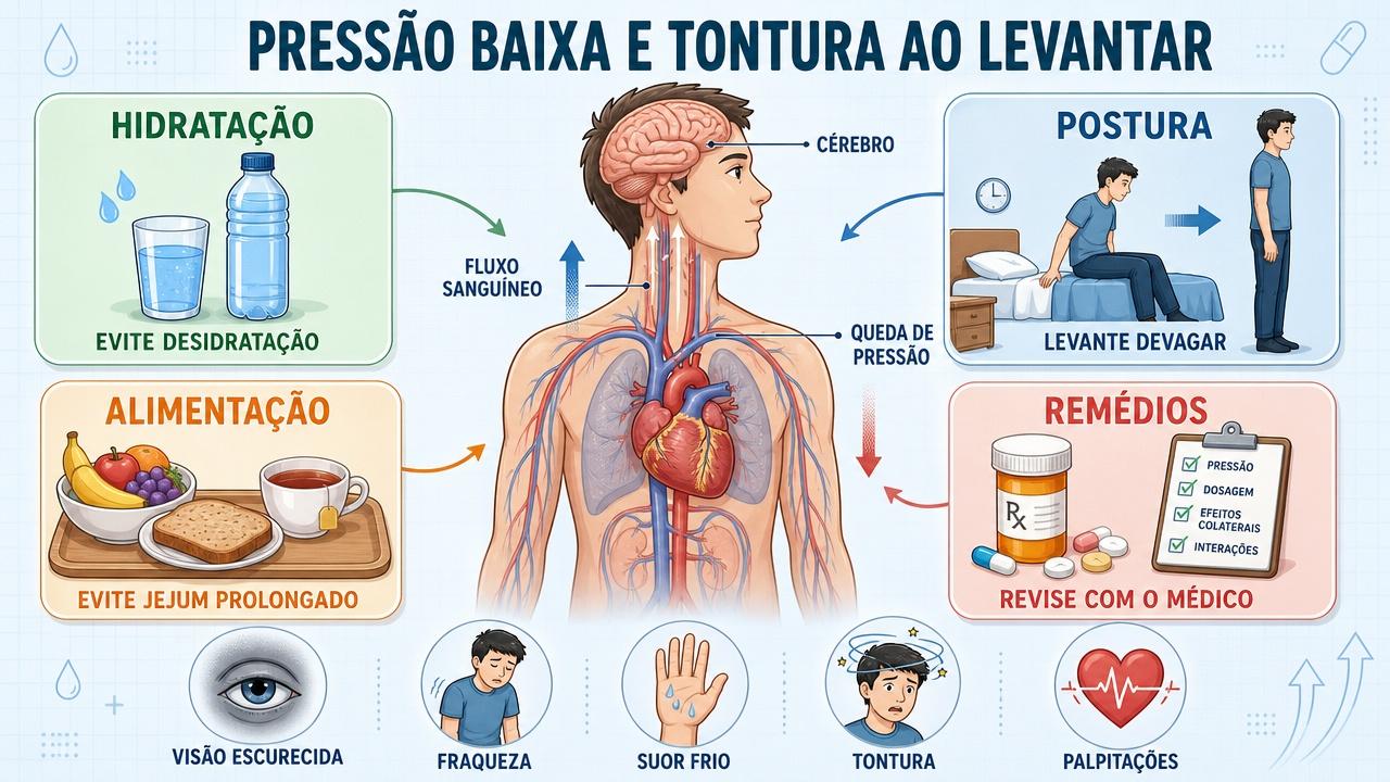 Hidratação, postura, alimentação e revisão de remédios ajudam a prevenir sintomas.