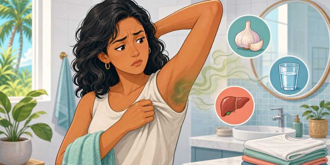 Suor com cheiro forte mesmo com higiene nem sempre é só transpiração: pode estar ligado à alimentação e à sobrecarga do fígado