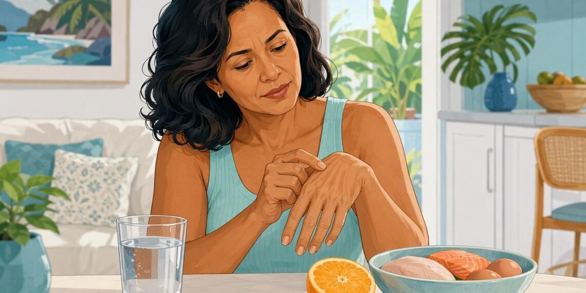 Ter a pele que marca fácil e demora a voltar ao lugar nem sempre é só idade: pode ser um sinal de desidratação e perda de colágeno