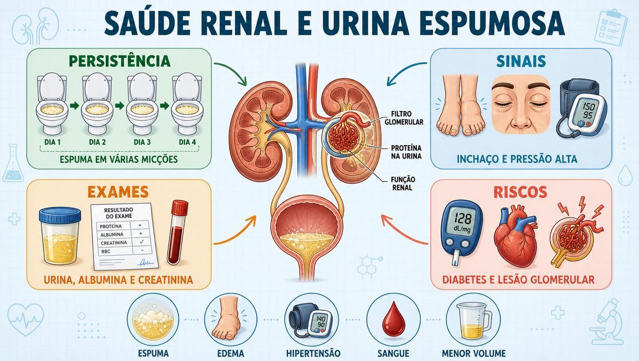 Persistência, sinais, exames e riscos orientam a investigação da proteinúria.
