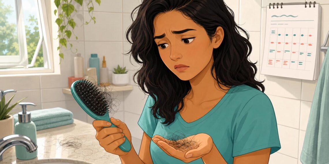 Ver mais cabelo caindo dois a três meses depois de uma febre, parto ou estresse forte costuma ser eflúvio telógeno, geralmente temporário