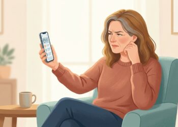 A necessidade de afastar o celular para ler pode ser um sinal comum de presbiopia após os 40 anos.