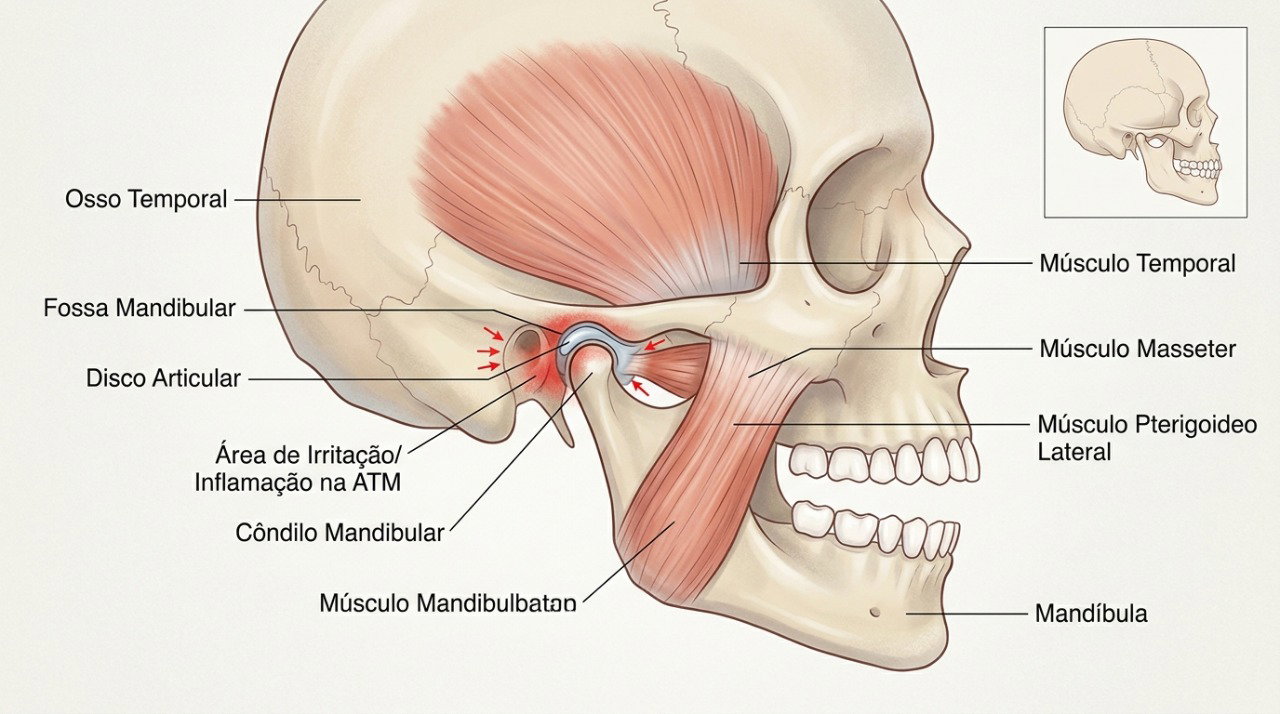 Alterações na articulação temporomandibular podem causar dor, estalos e limitação dos movimentos da mandíbula.