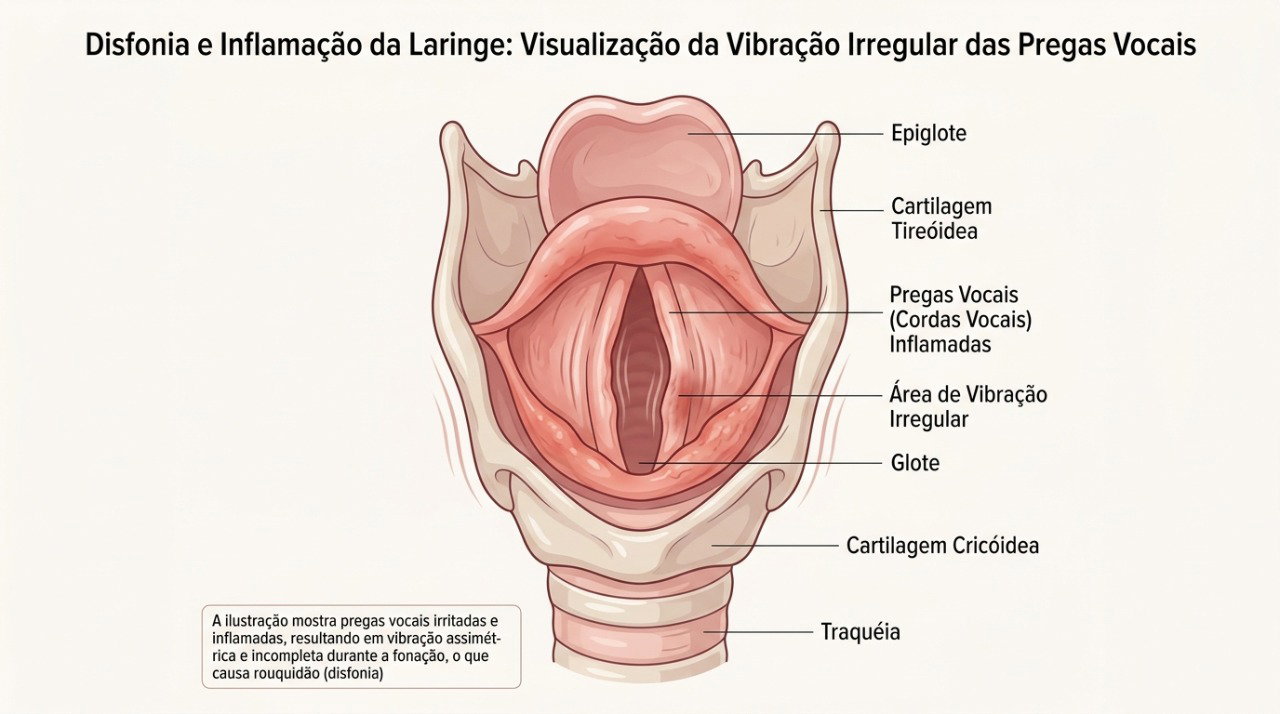 Alterações persistentes nas pregas vocais podem deixar a voz áspera, fraca ou falhando.