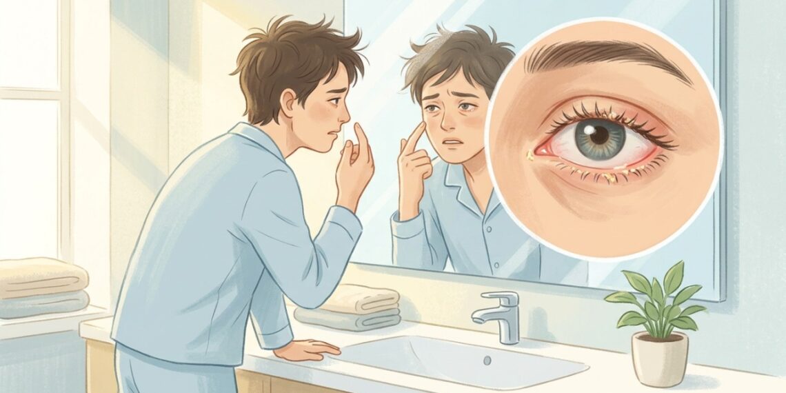Crostas nos cílios ao acordar, junto com ardor e irritação nas pálpebras, podem estar relacionadas à blefarite.