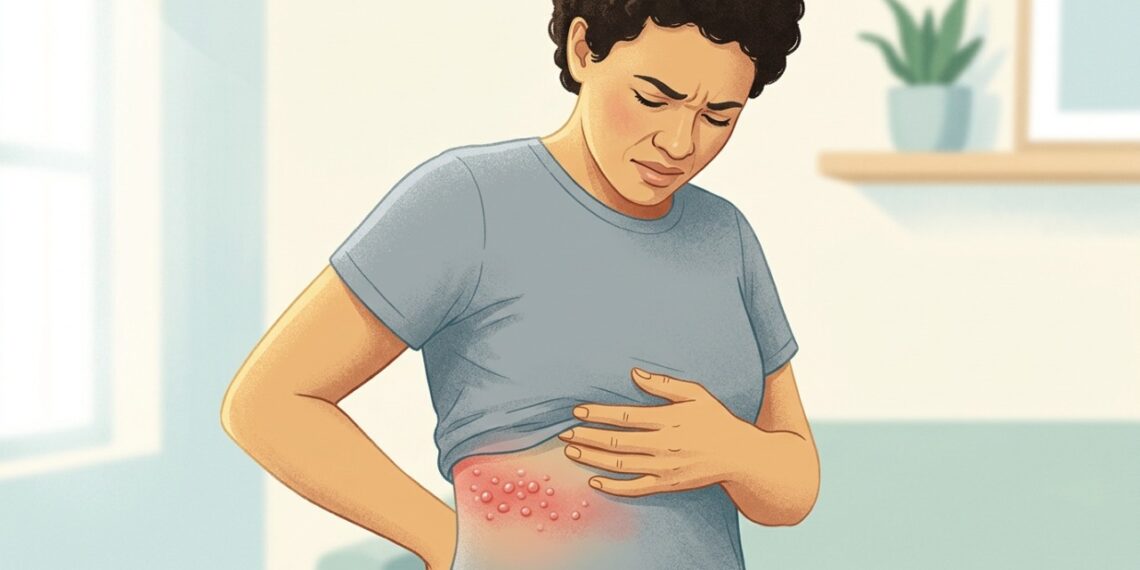Ardor e formigamento em uma faixa da pele podem surgir antes das bolhas do herpes-zóster.