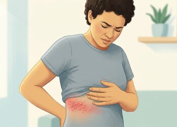 Ardor e formigamento em uma faixa da pele podem surgir antes das bolhas do herpes-zóster.