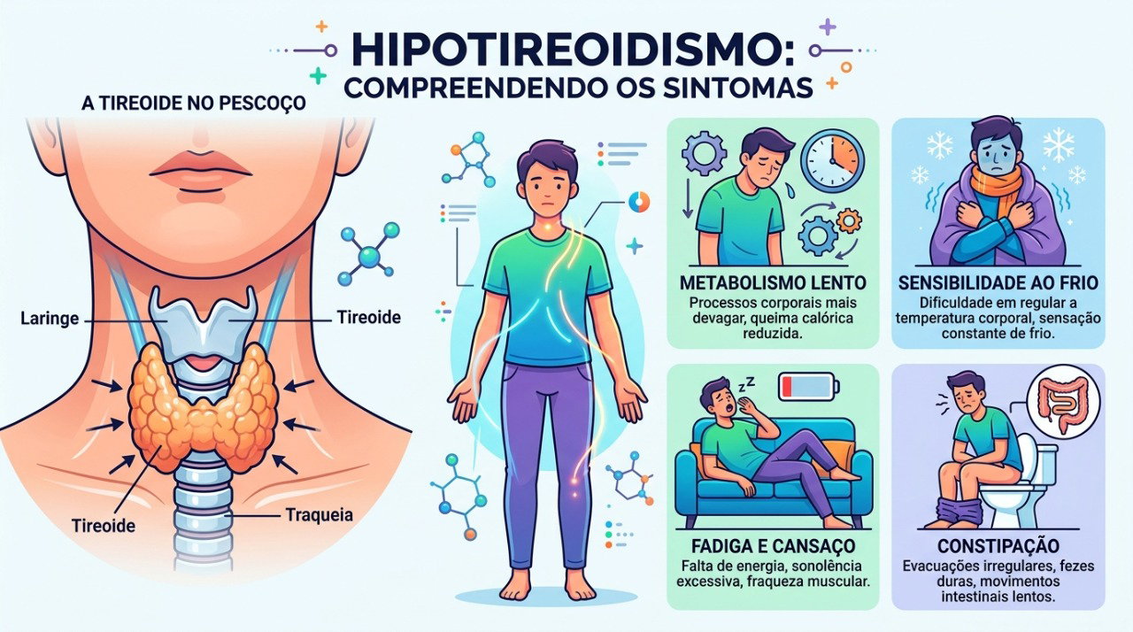 A redução dos hormônios da tireoide pode tornar várias funções do organismo mais lentas.