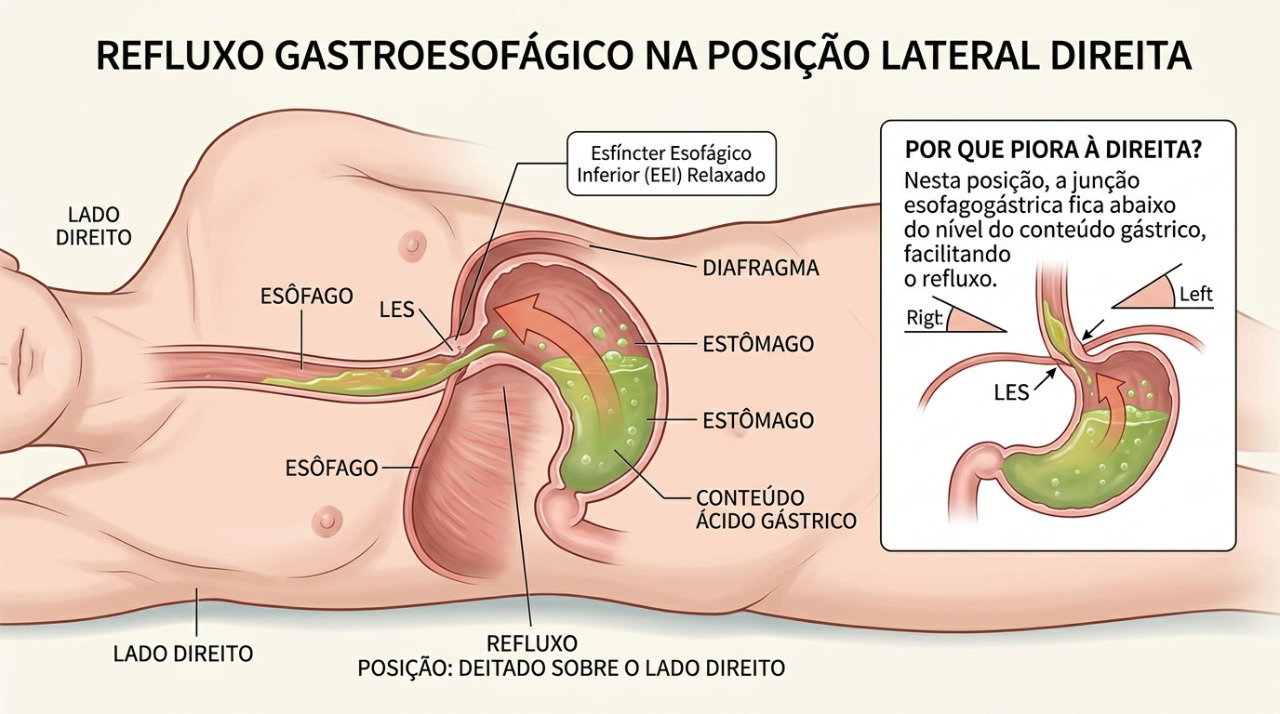 O refluxo acontece quando o conteúdo do estômago retorna em direção ao esôfago.