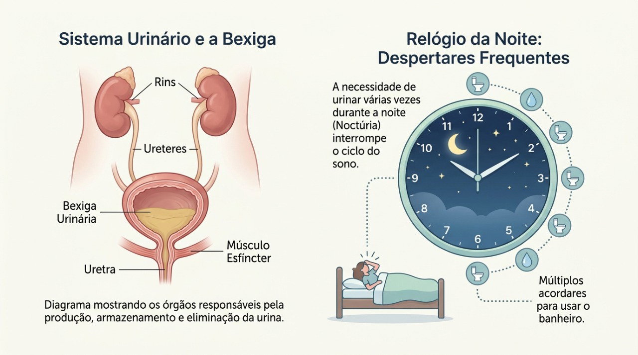 A noctúria é caracterizada pela necessidade de acordar durante o sono para urinar.