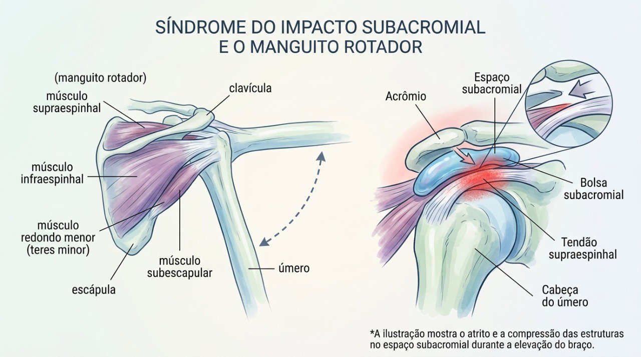 O impacto do ombro pode causar atrito nos tendões e dor durante a elevação do braço.