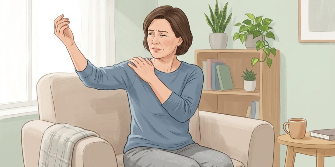 Dor ao levantar o braço e piora à noite podem sugerir irritação dos tendões do ombro.