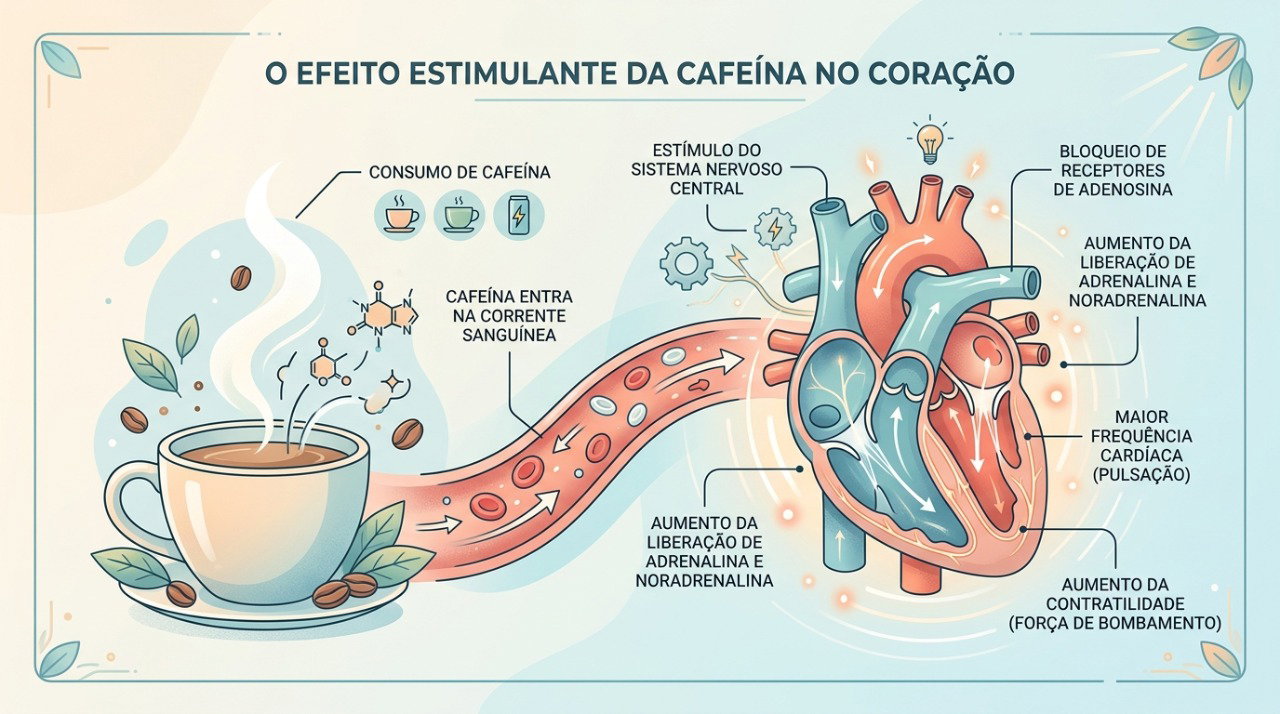 A cafeína pode deixar os batimentos cardíacos mais perceptíveis em algumas pessoas.