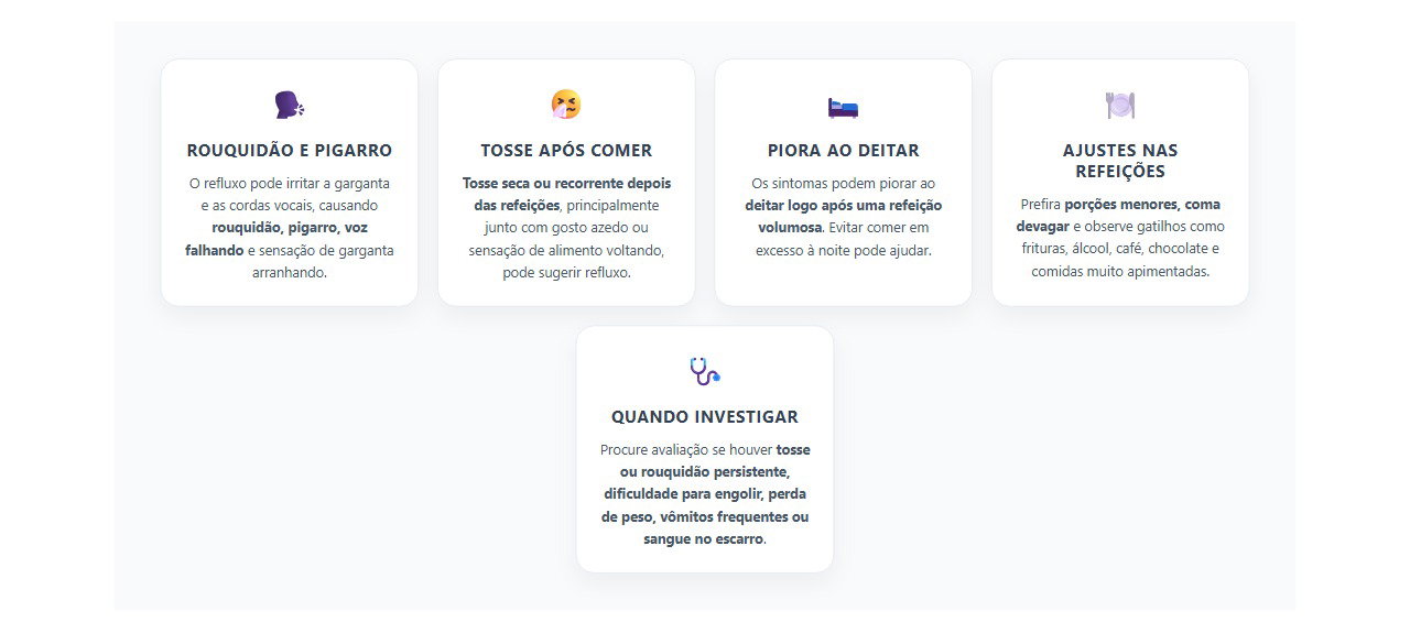 Rouquidão e Tosse Depois de Comer: Sinais de Refluxo que Irrita a Garganta