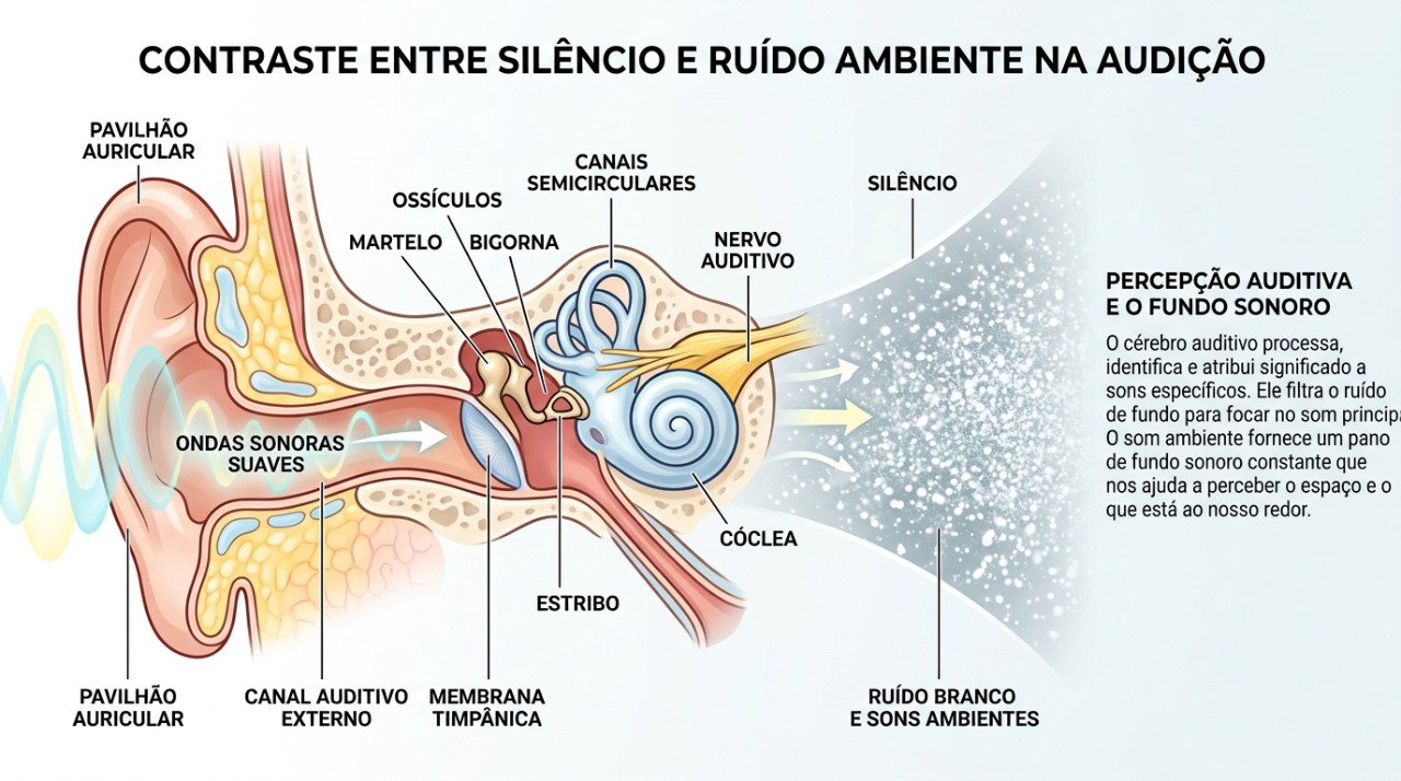 Sons ambientes suaves podem reduzir a percepção do zumbido durante o silêncio da noite.
