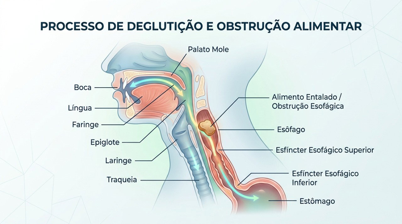 A disfagia pode dificultar a passagem do alimento pela garganta ou pelo esôfago.