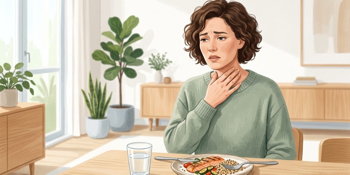 Sensação de comida presa na garganta pode ser um sinal de dificuldade para engolir.